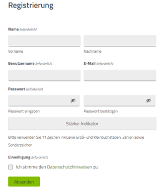 Bild des Registrierungsformulars auf dieser Plattform.